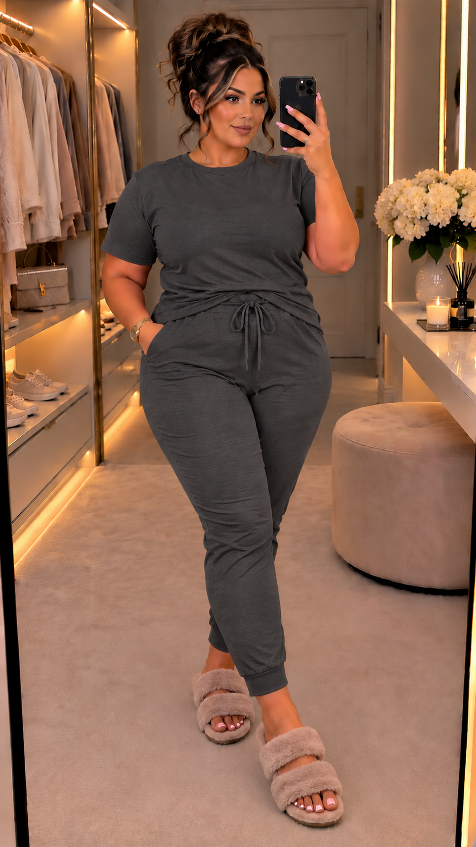 The Boxy Short Sleeved Round Neck Two Piece Loungewear Tracksuit (With Joggers)