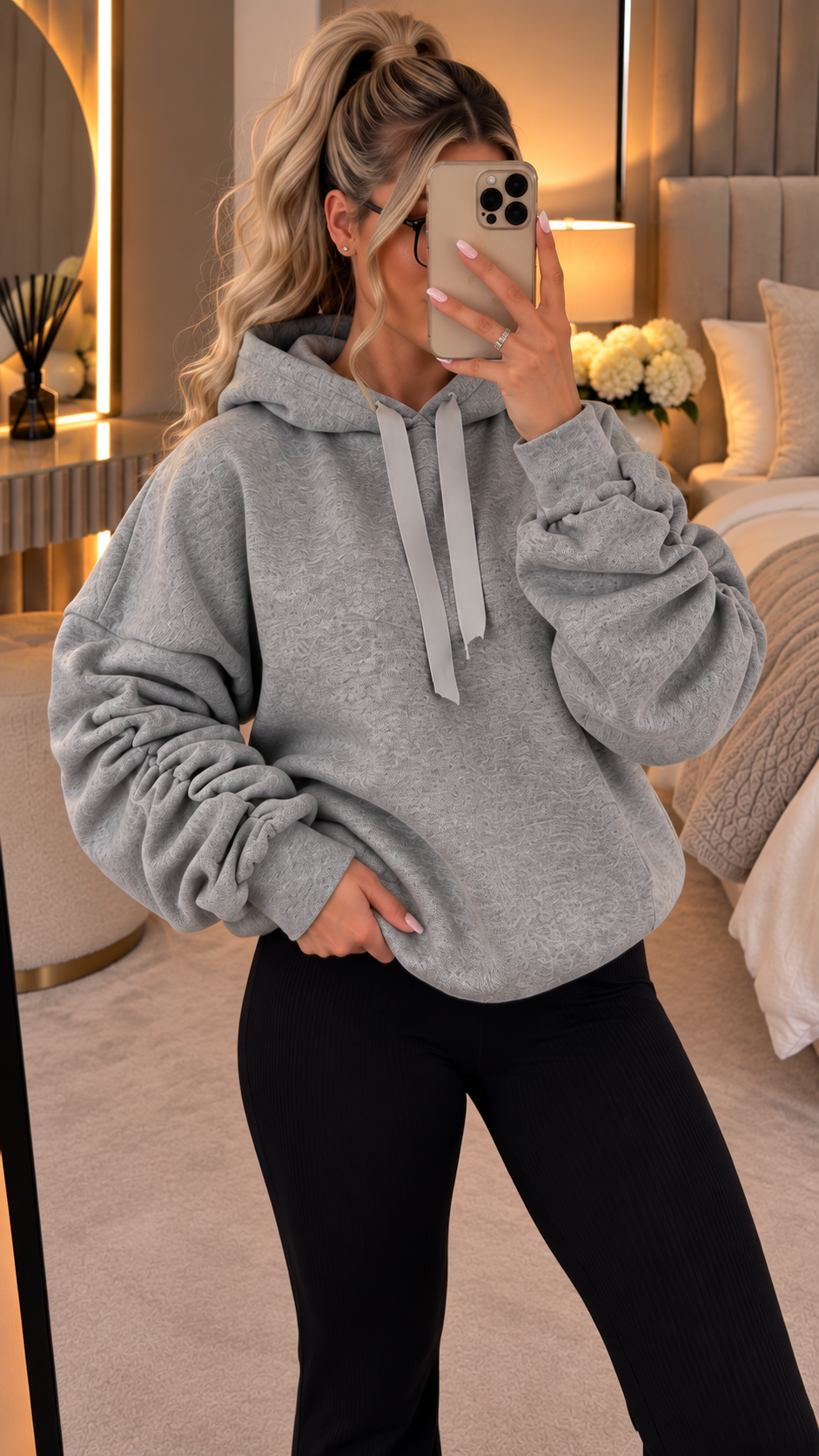 Ribbon Ruche Sleeved Hoodie