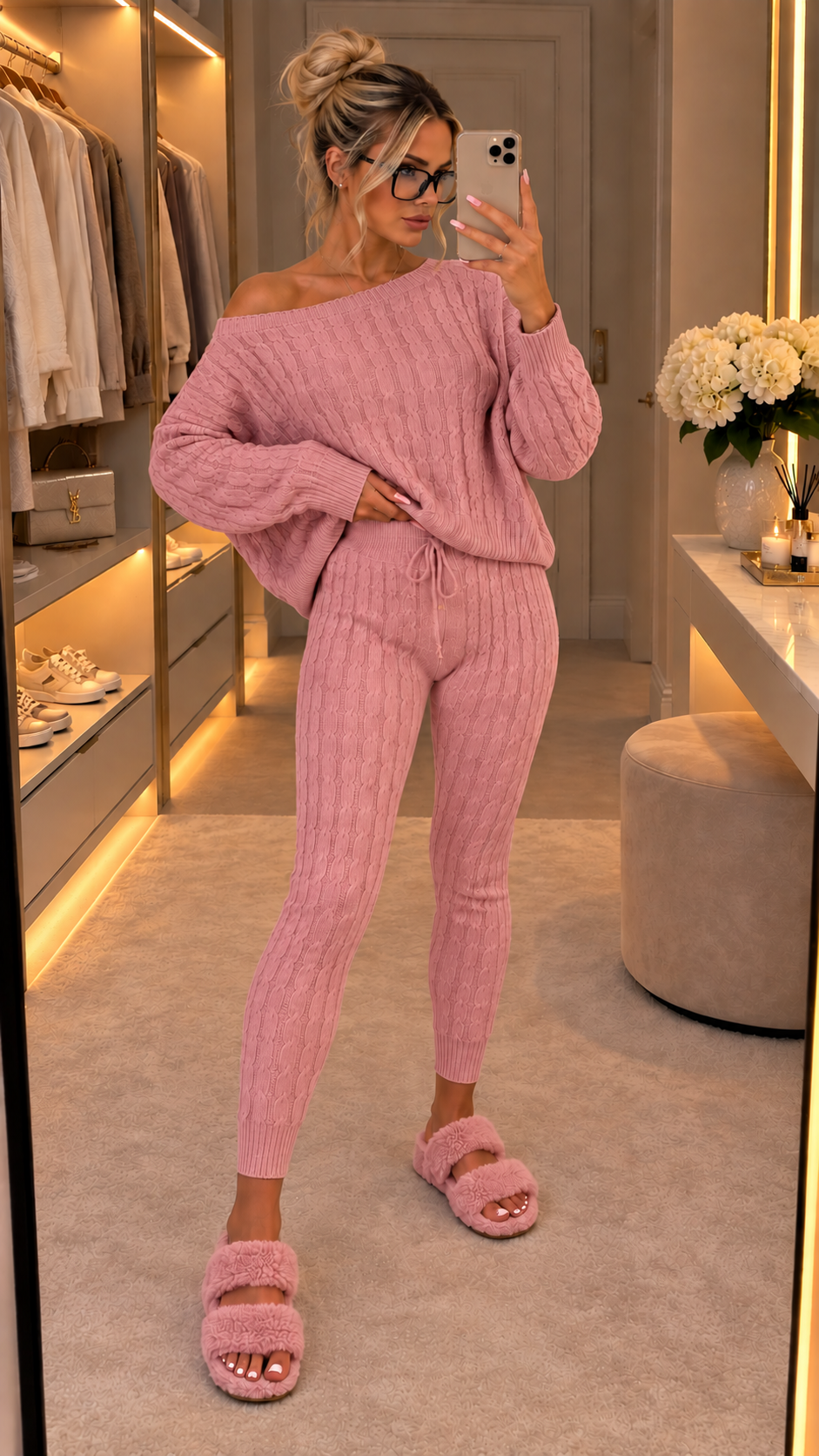 Ellie Cable Knitted Batwing Two Piece Lounge Set