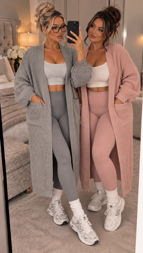 Balloon Sleeved Knitted Maxi Cardigan
