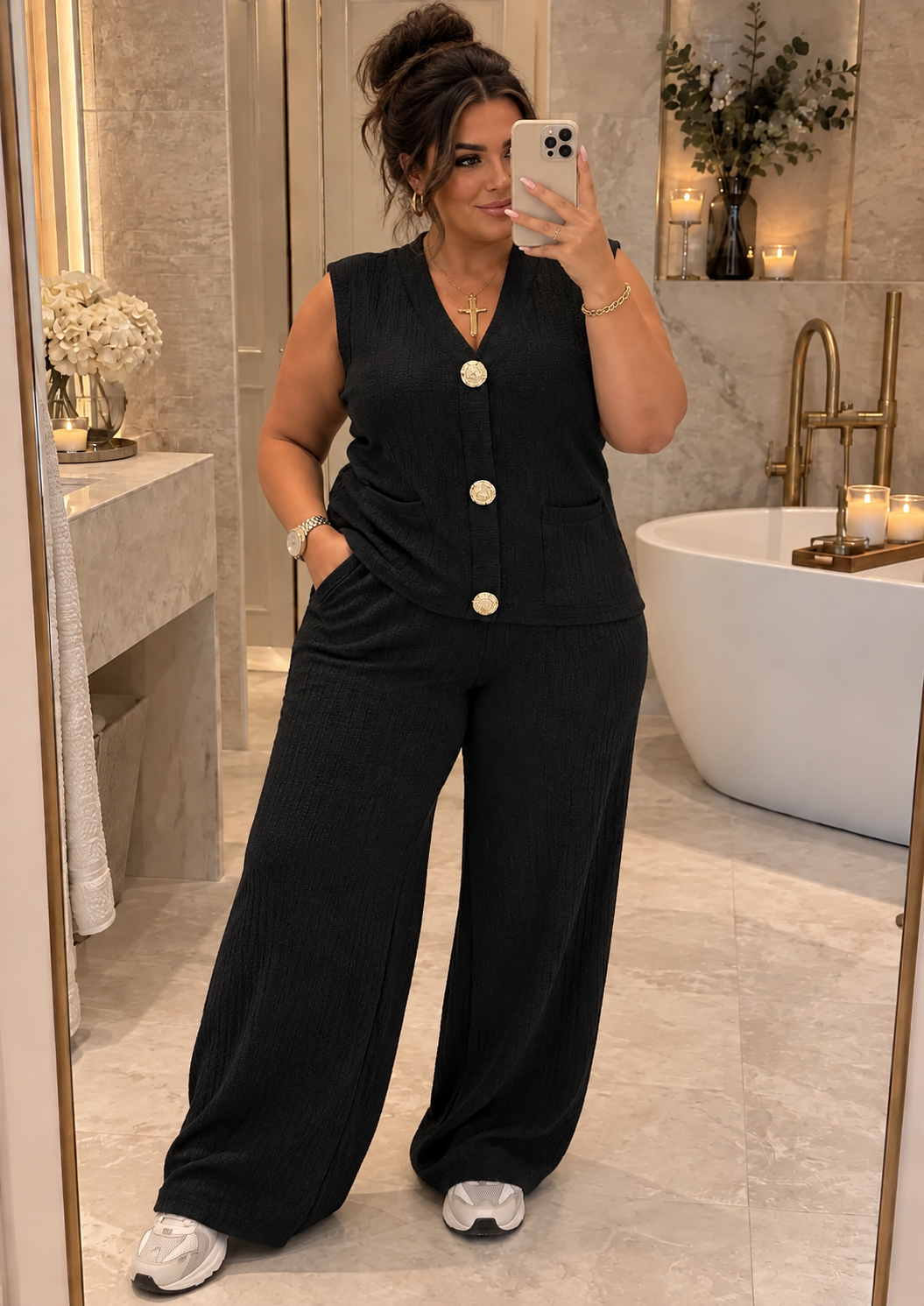 Marylin Large Gold Button Two Piece Co Ord Set