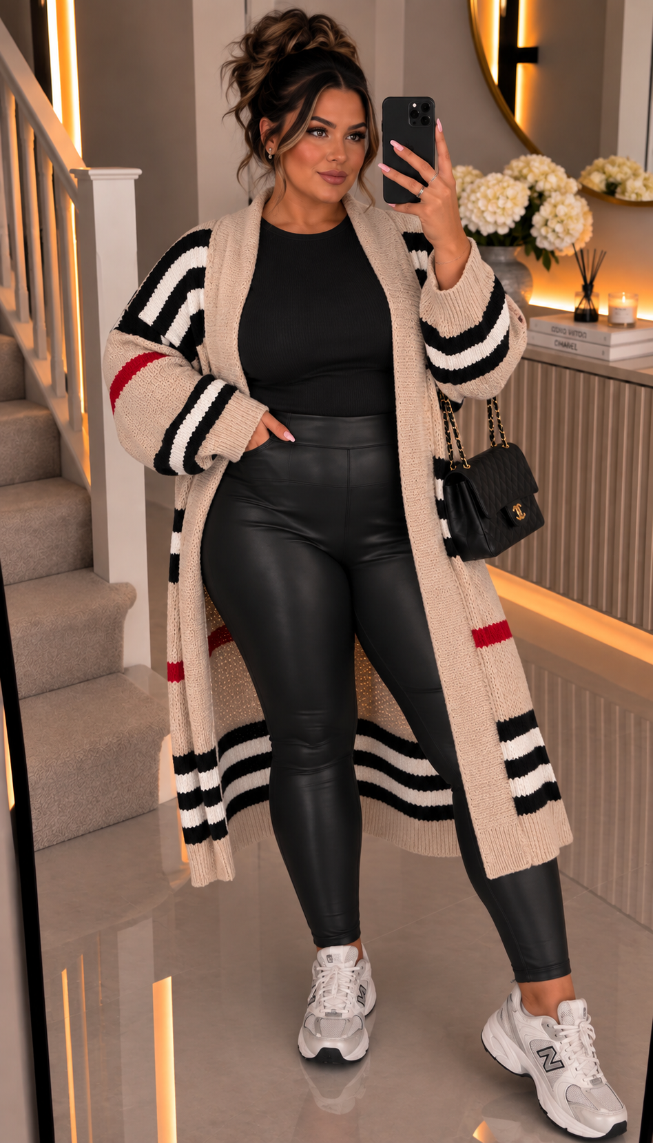 Striped Open Chunky Knitted Cardigan