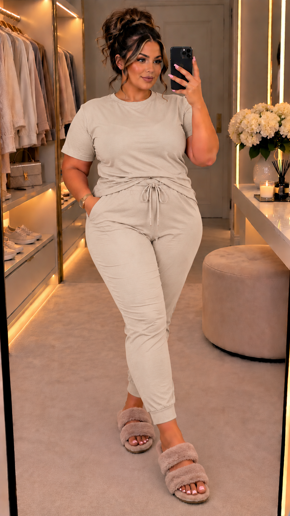 The Boxy Short Sleeved Round Neck Two Piece Loungewear Tracksuit (With Joggers)