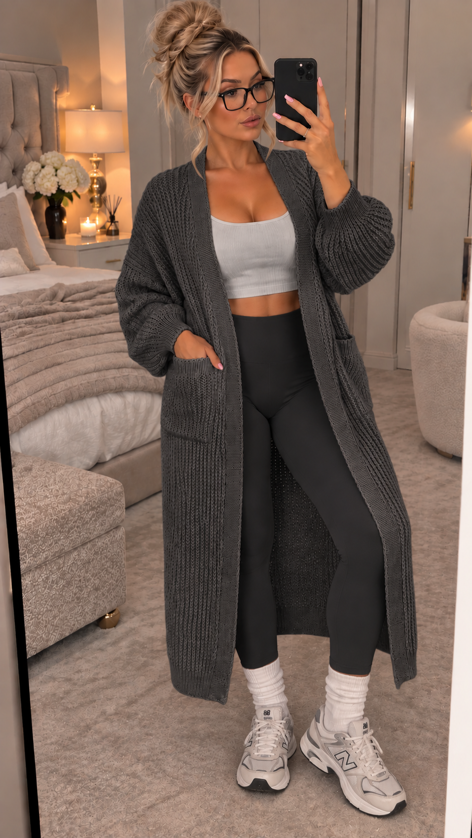 Balloon Sleeved Knitted Maxi Cardigan