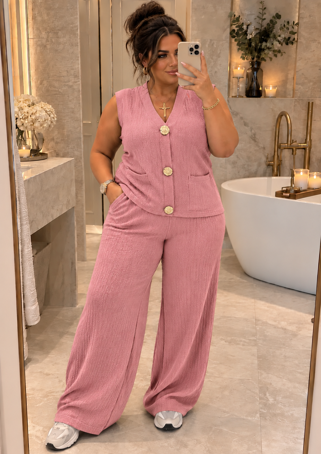 Marylin Large Gold Button Two Piece Co Ord Set