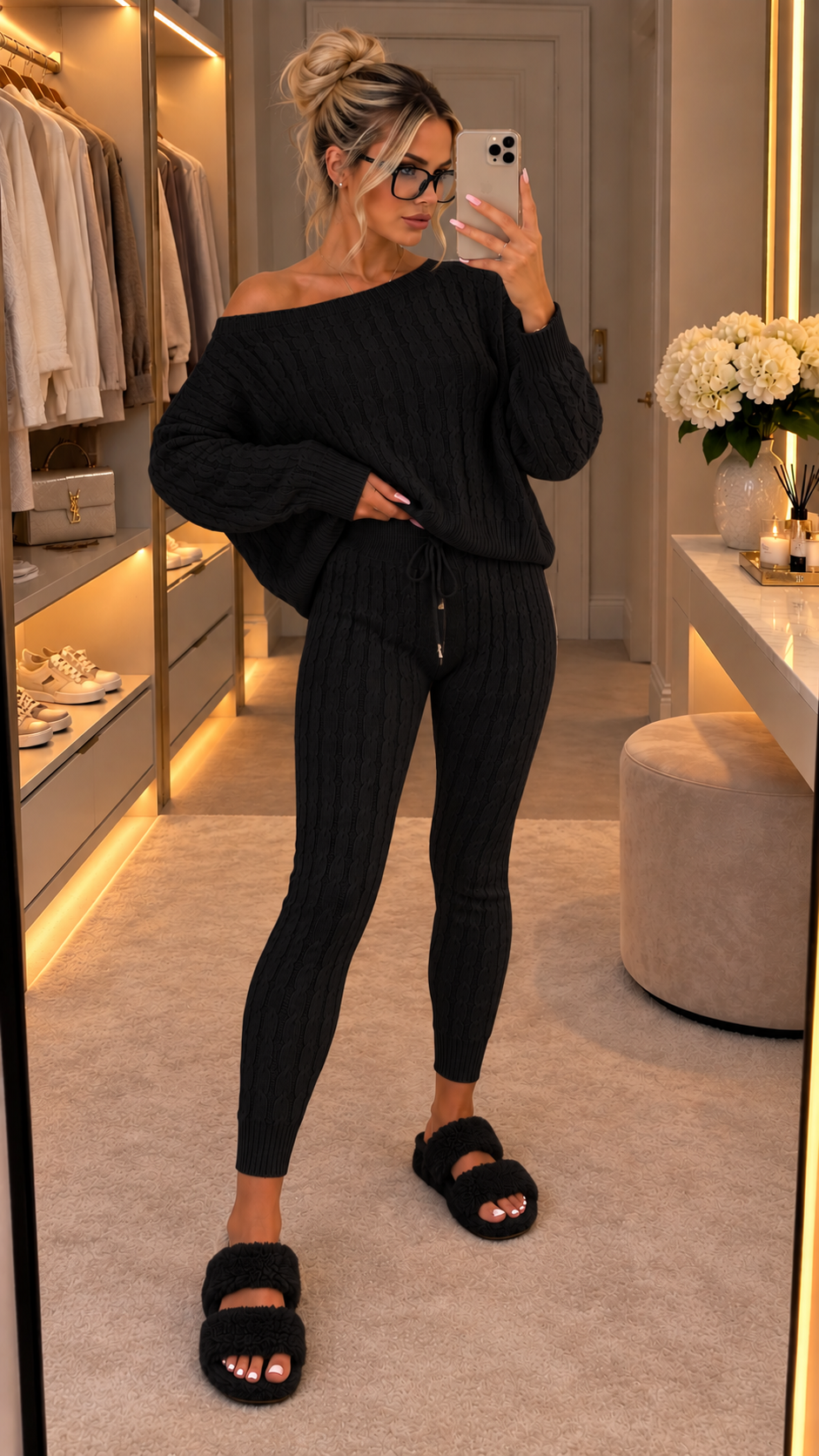 Ellie Cable Knitted Batwing Two Piece Lounge Set