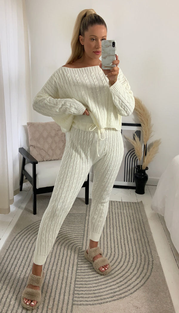 LUXE Cable Knitted Batwing Two Piece Lounge Set