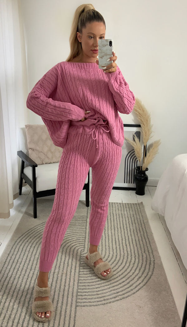 LUXE Cable Knitted Batwing Two Piece Lounge Set