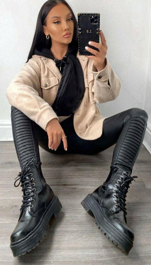 Faux leather Biker Panel High Waisted Leggings - omgfashion.com