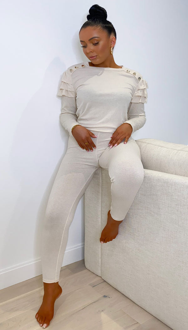 Gold Button Shoulder Two Piece Tracksuit - omgfashion.com