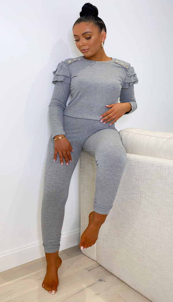 Gold Button Shoulder Two Piece Tracksuit - omgfashion.com