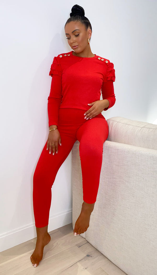 Gold Button Shoulder Two Piece Tracksuit - omgfashion.com