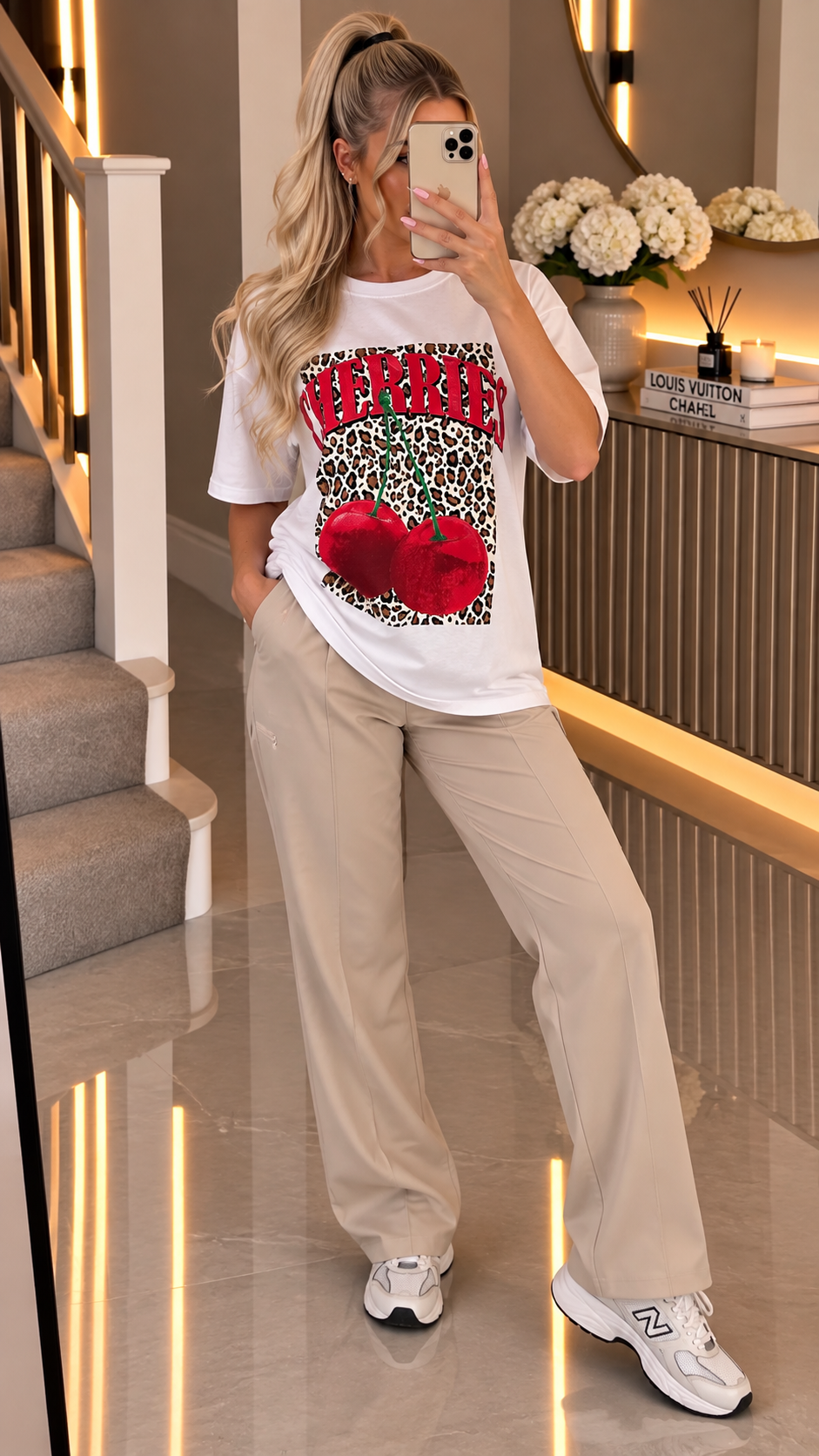 LEOPARD CHERRY Slogan T-Shirt