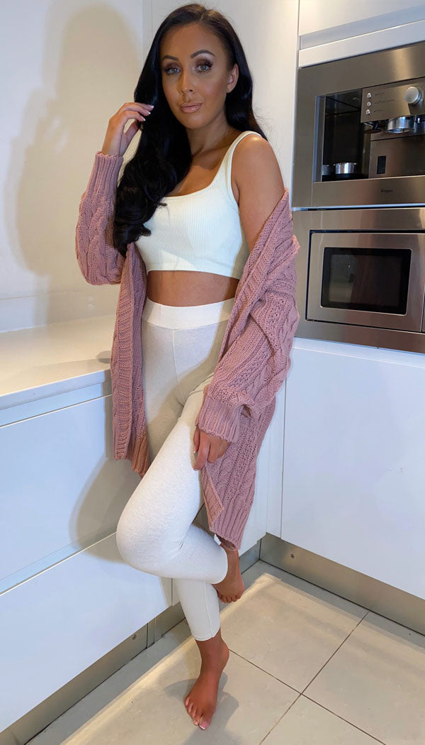 Cable Knitted Open Cardigan with Pockets - omgfashion.com