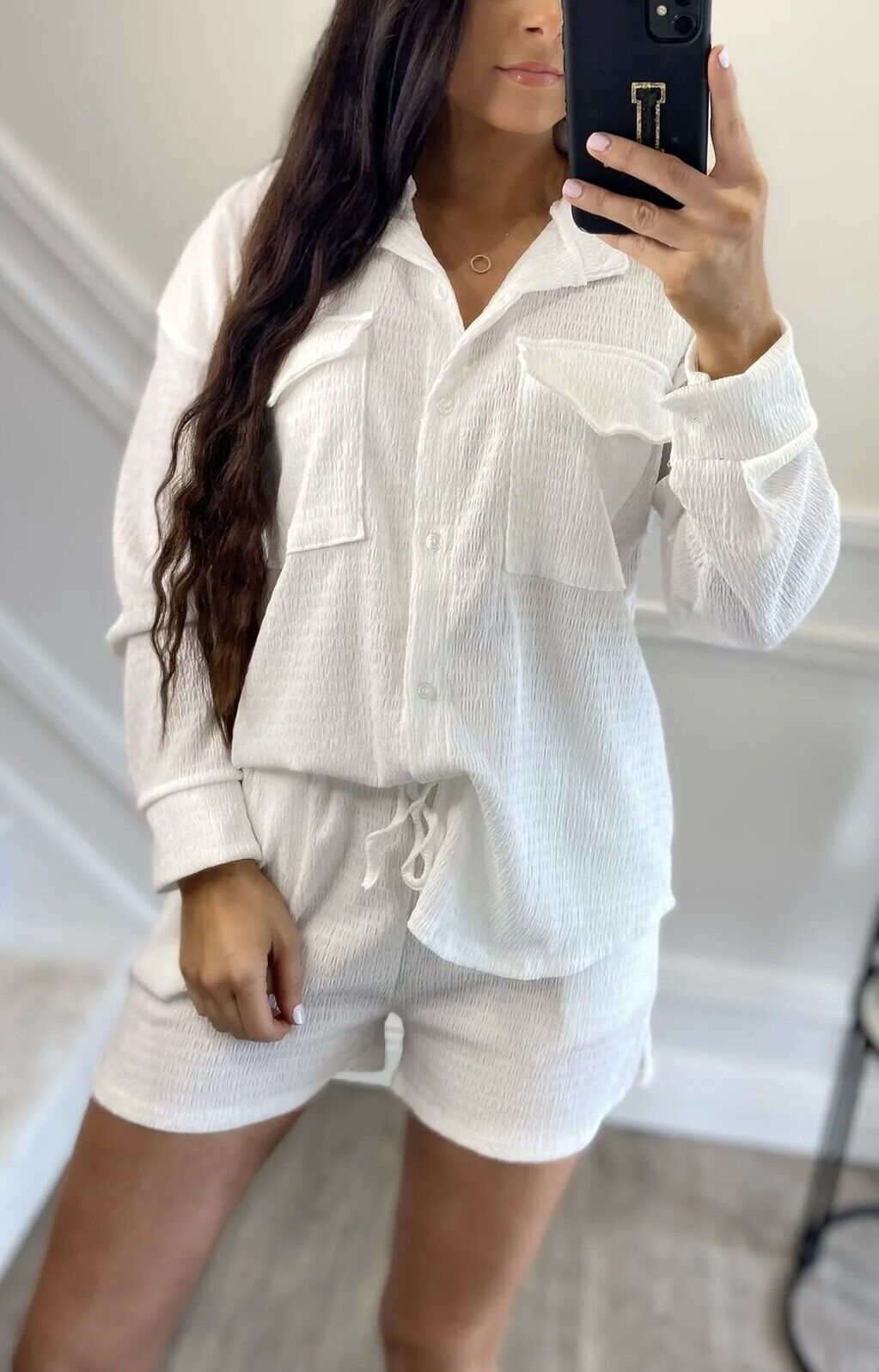 Cheesecloth Beach Button Shirt With Shorts Two Piece