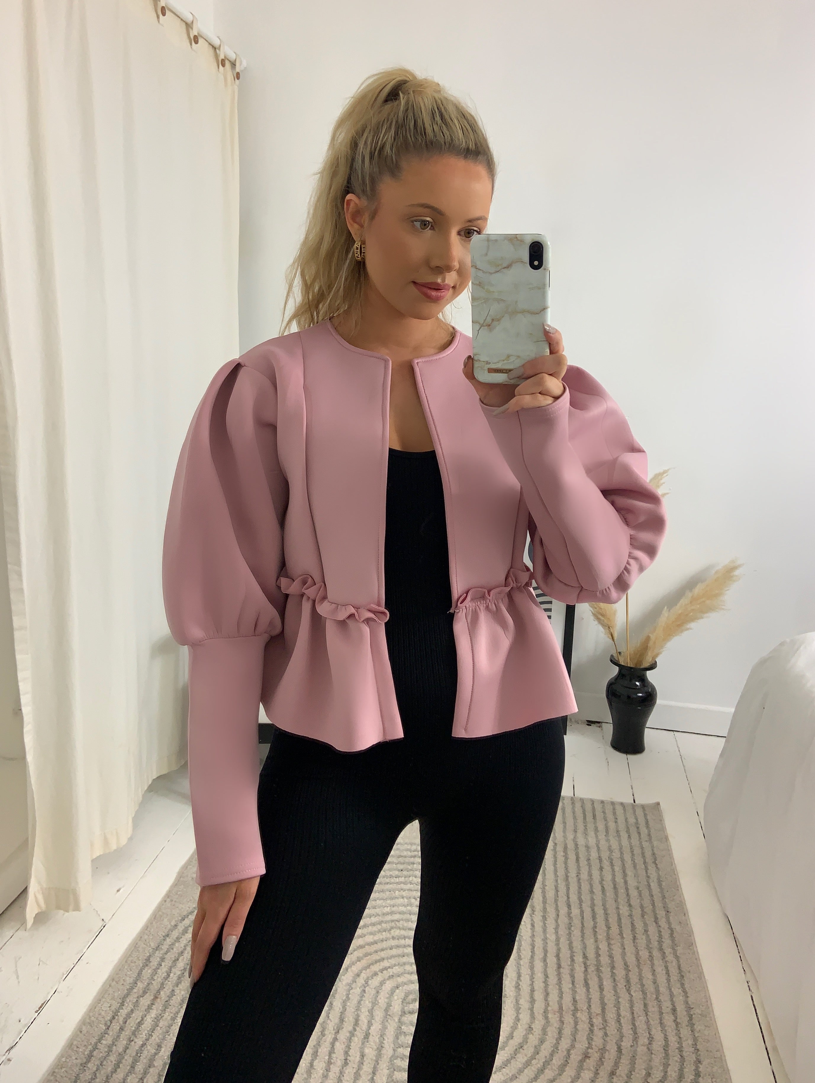 Puff Arm Blazer Jacket Pink