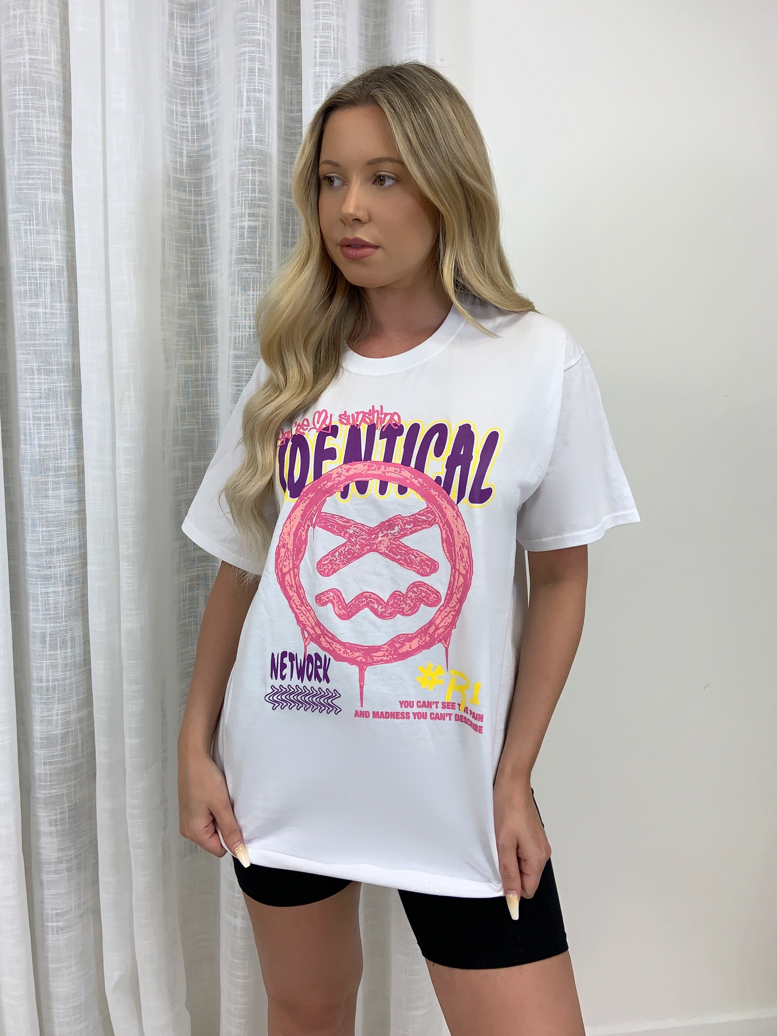 Identical Graphic Oversized Slogan Tshirt Top