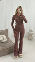 Gia Zip Flared Ribbed Two Piece Set