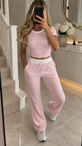 Ribbed Contrast Short Sleeve Crop Top Trouser Two Piece Co-ord