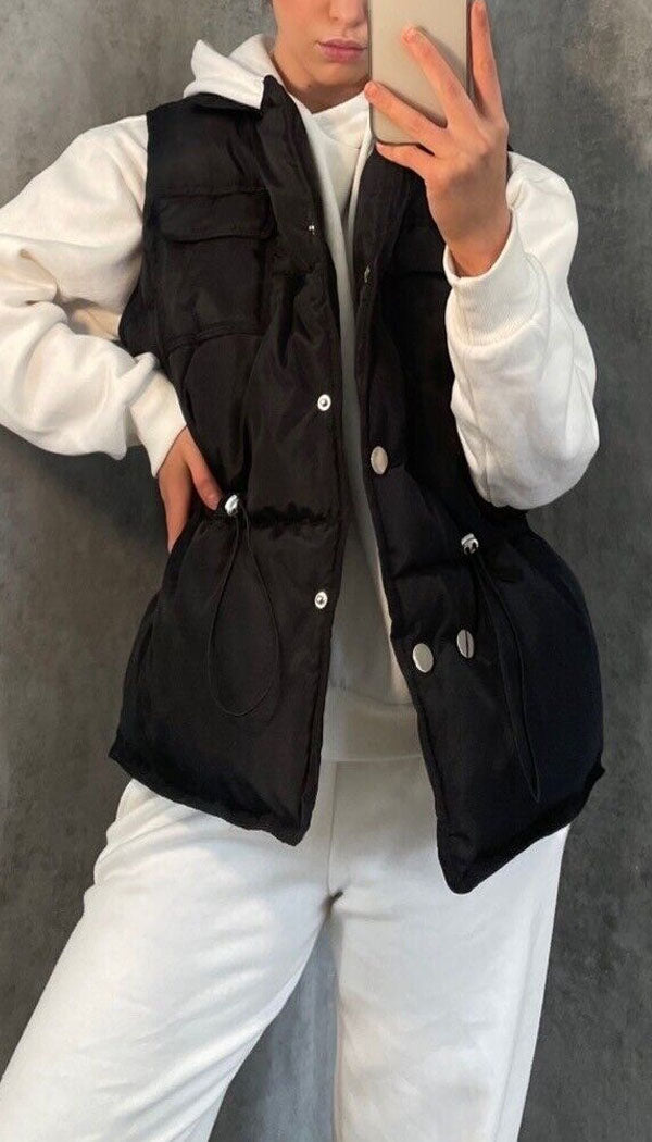 Black Mid Length Puffer Gilet