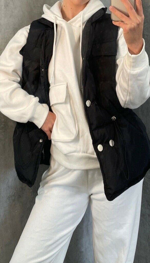 Black Mid Length Puffer Gilet