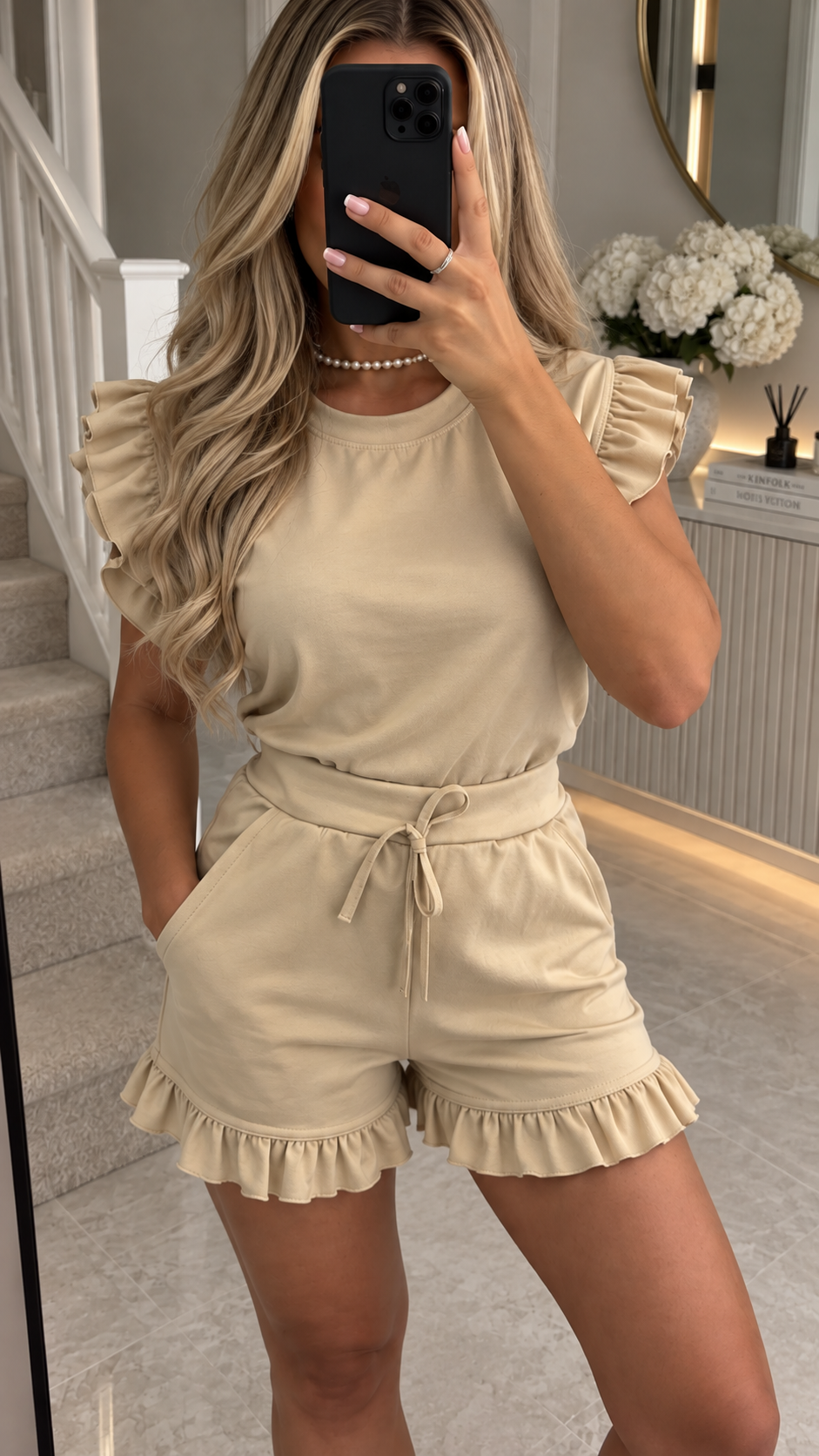Frill Sleeved Shorts Two Piece Set
