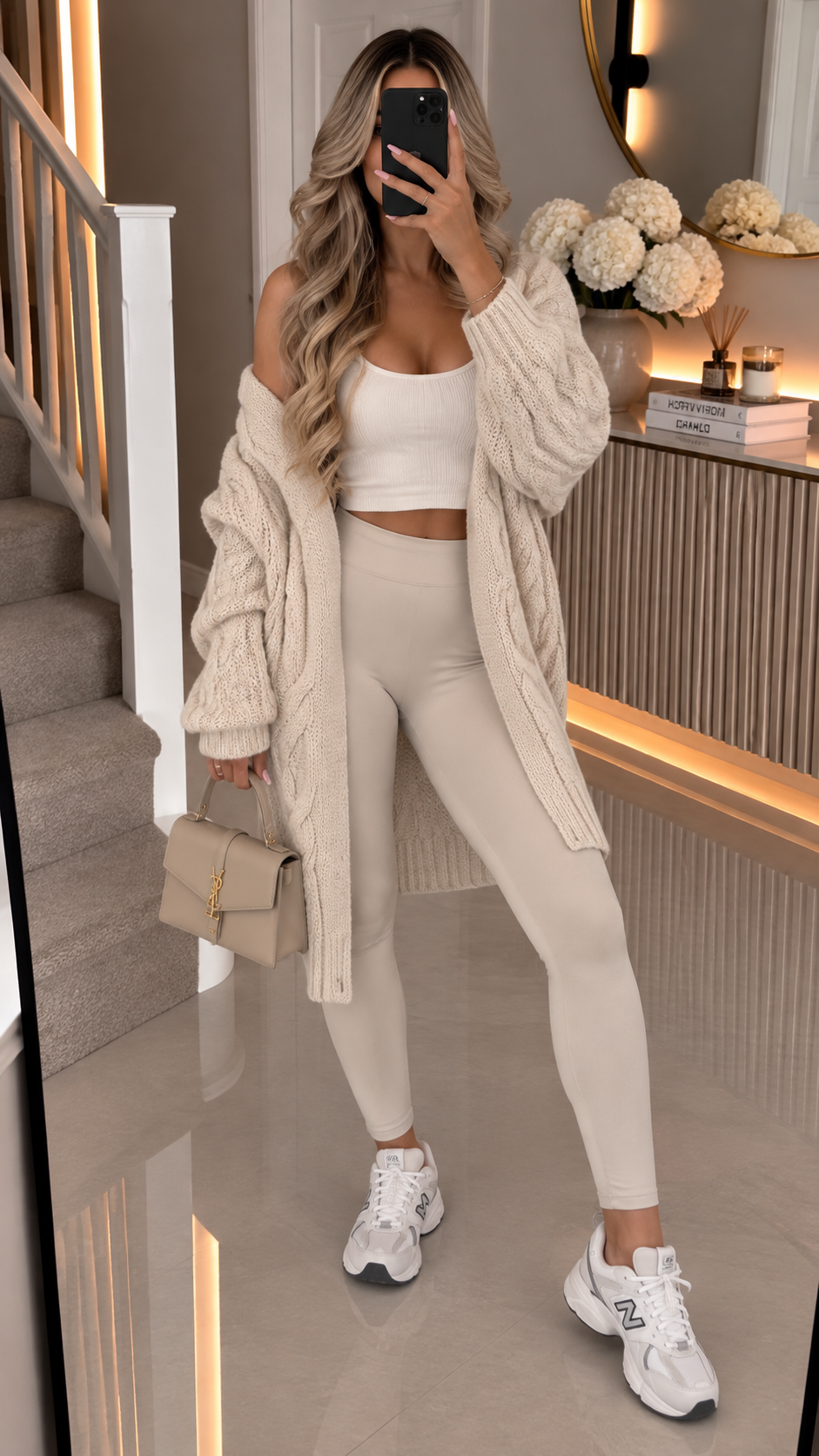 Cable Knitted Open Cardigan with Pockets
