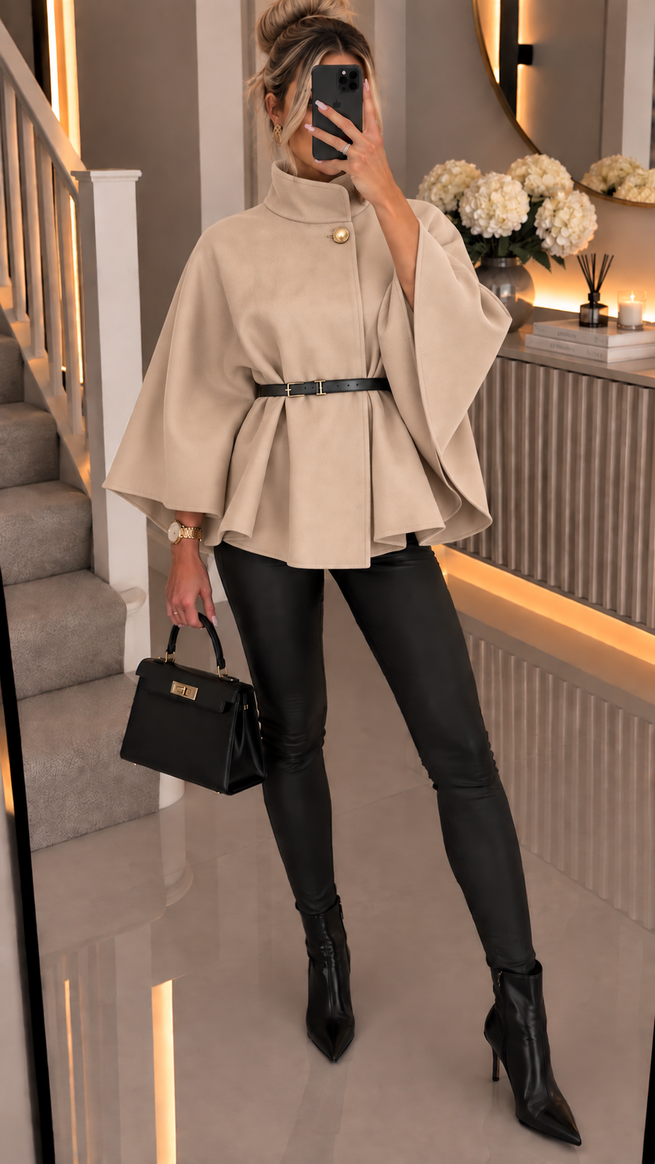 Caitlyn One Button  Belted Cape