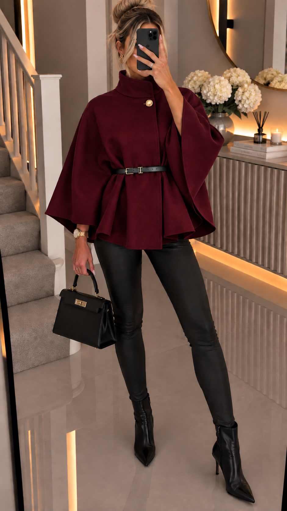 Caitlyn One Button  Belted Cape