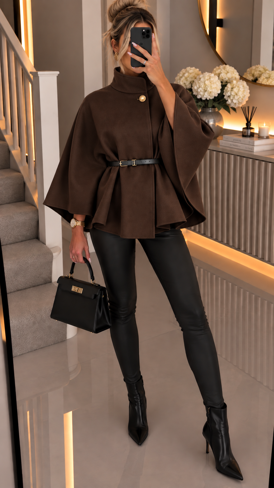 Caitlyn One Button  Belted Cape