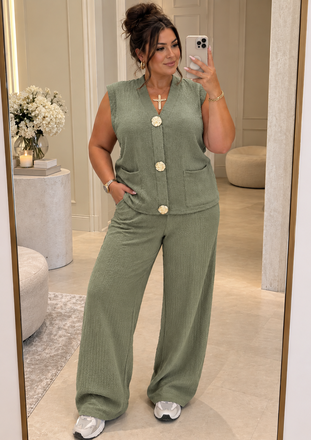 Marylin Large Gold Button Two Piece Co Ord Set