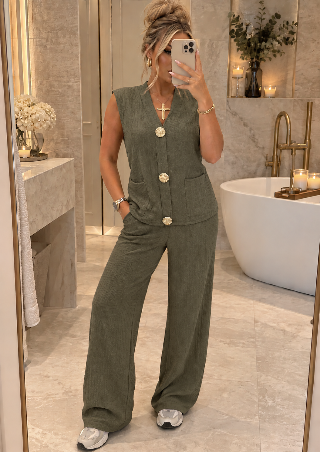 Marylin Large Gold Button Two Piece Co Ord Set