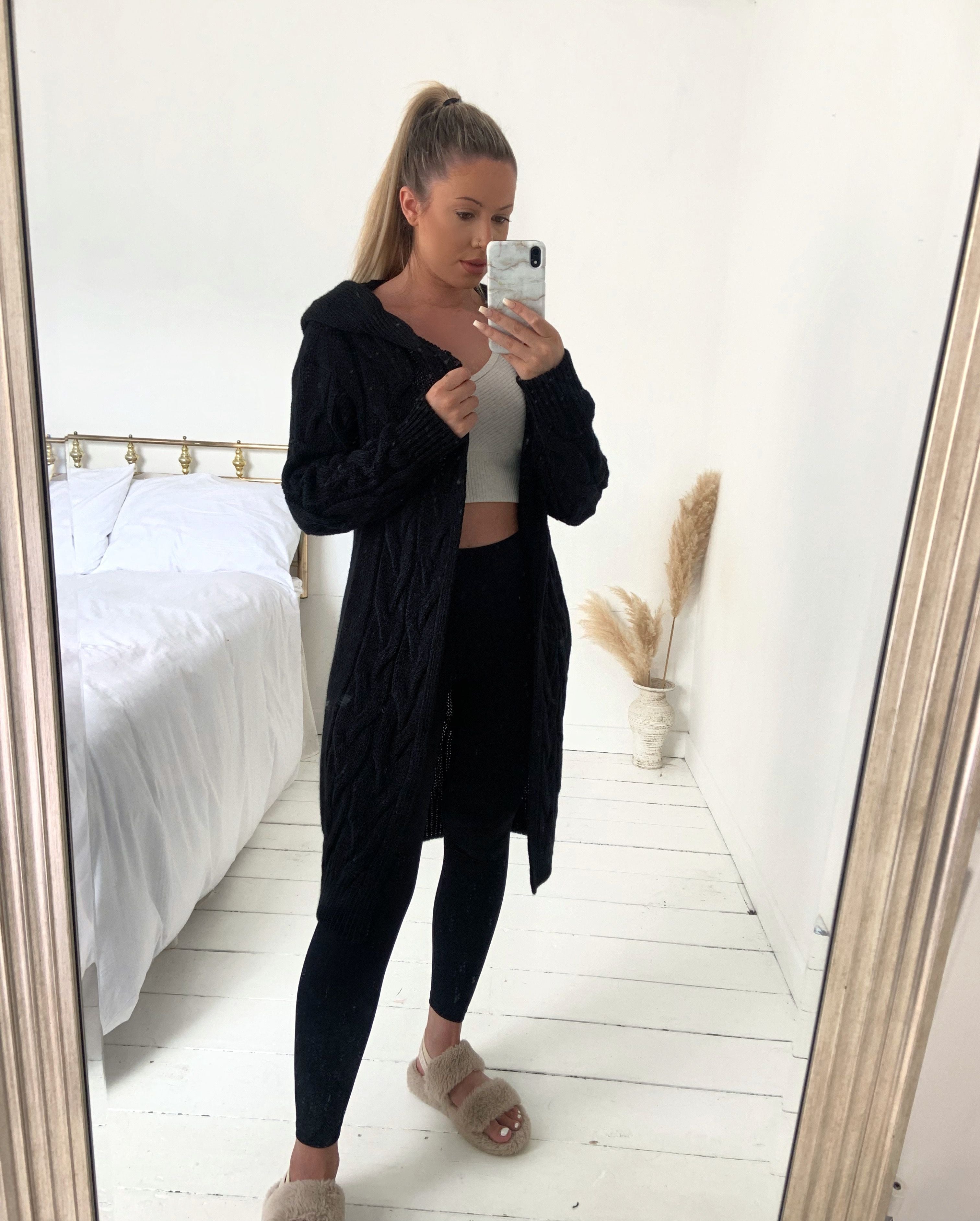 Cable Hooded Chunky Thick Knitted Cardigan