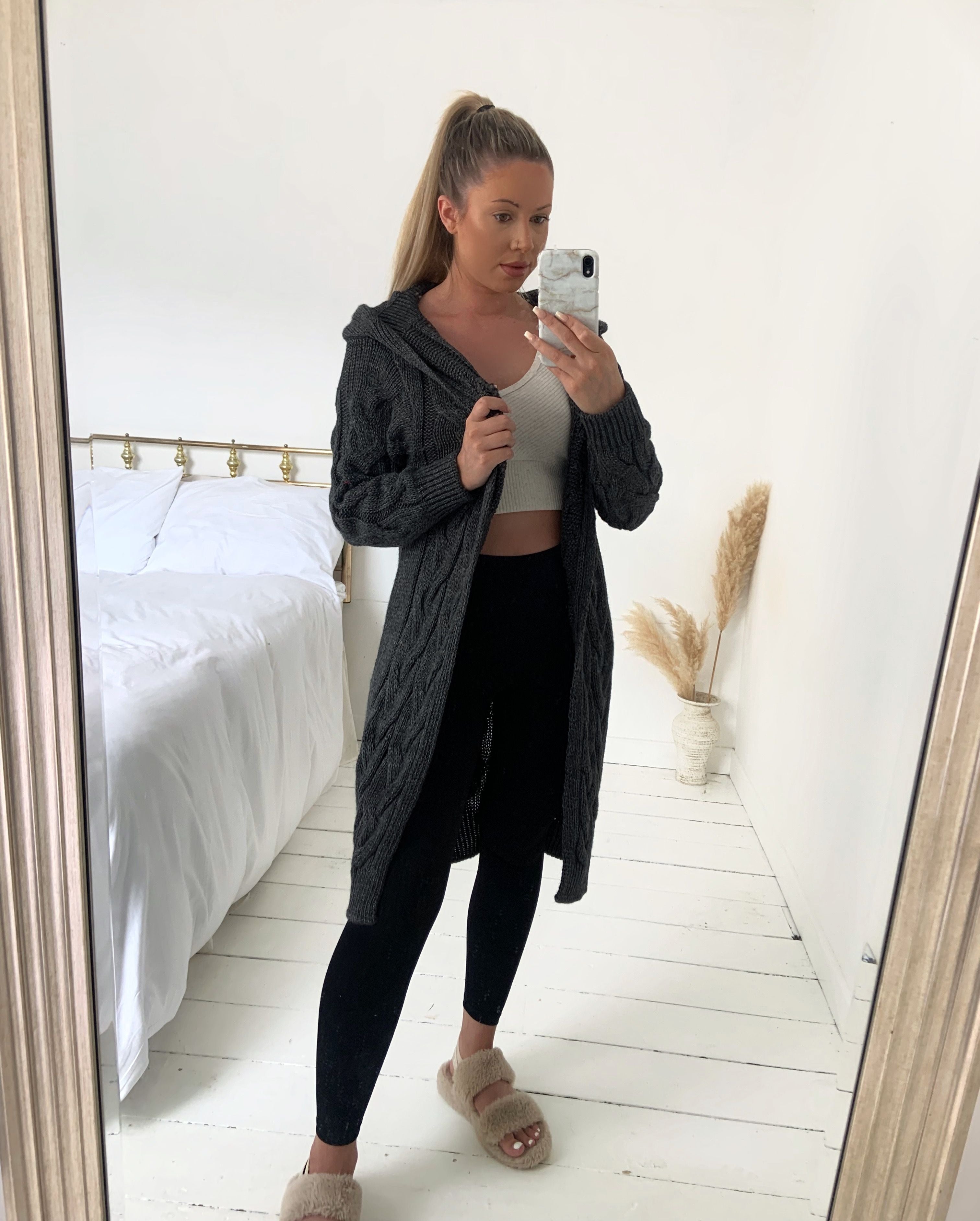 Cable Hooded Chunky Thick Knitted Cardigan