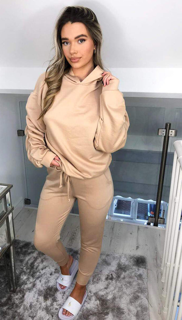 Ponti Hooded Ruche Sleeved Lounge Wear Tracksuit - omgfashion.com