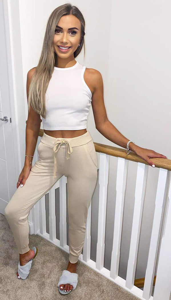 Ponti Jogging Bottoms with Pockets and Drawstring Closure - omgfashion.com