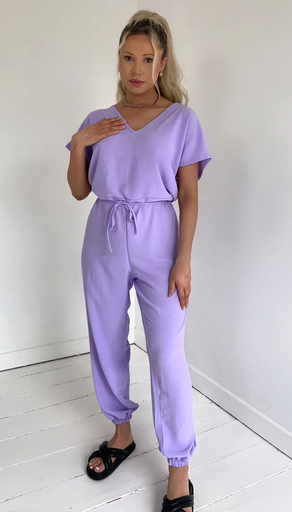 Short Sleeved Tie Up Belted Jumpsuit - omgfashion.com