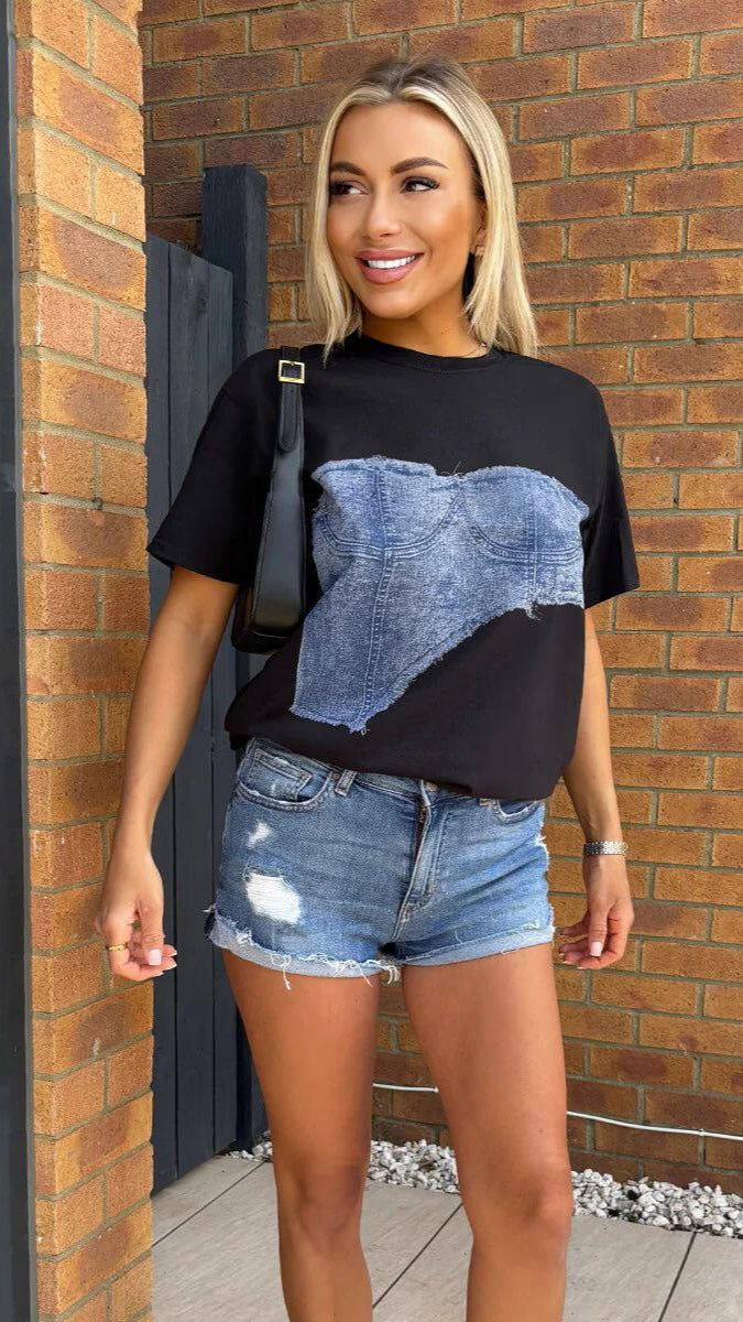 OMG Fashion Denim Corset Oversized Tshirt