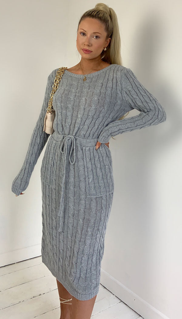 Pocket  Knitted Tied Knitted Midi Dress - omgfashion.com