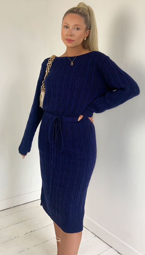 Pocket  Knitted Tied Knitted Midi Dress - omgfashion.com