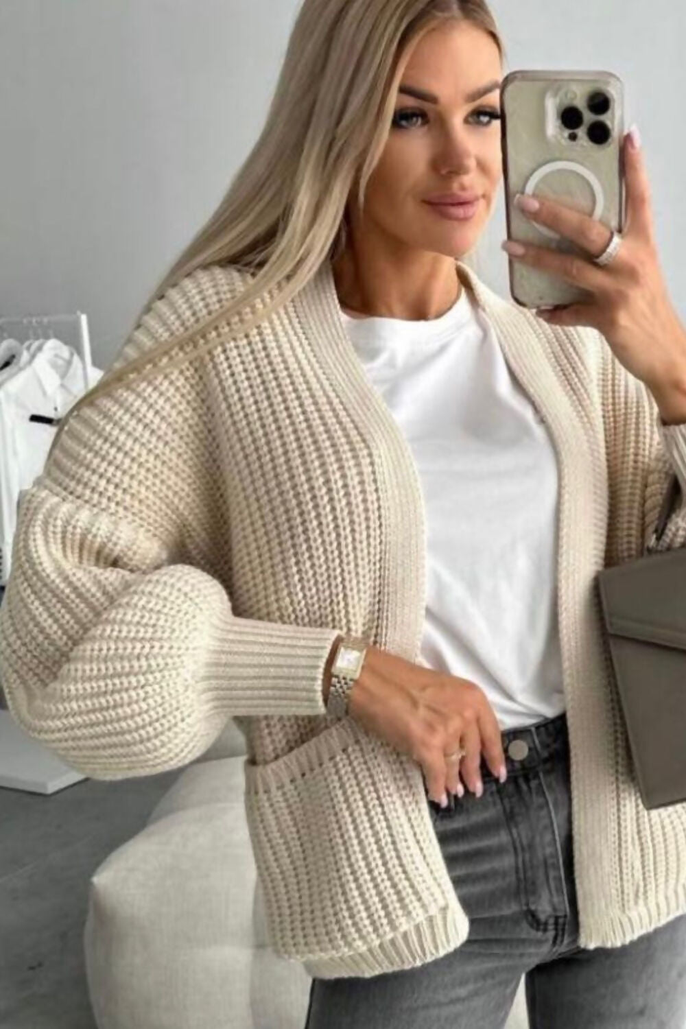 Short Balloon Knitted Cardigan