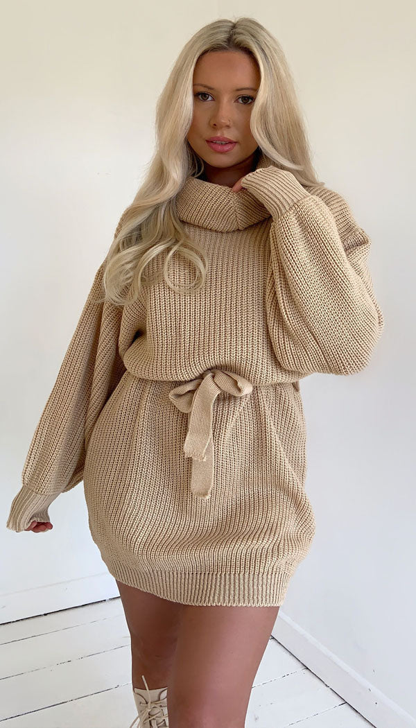 Middle Tied Front Jumper Dress - omgfashion.com
