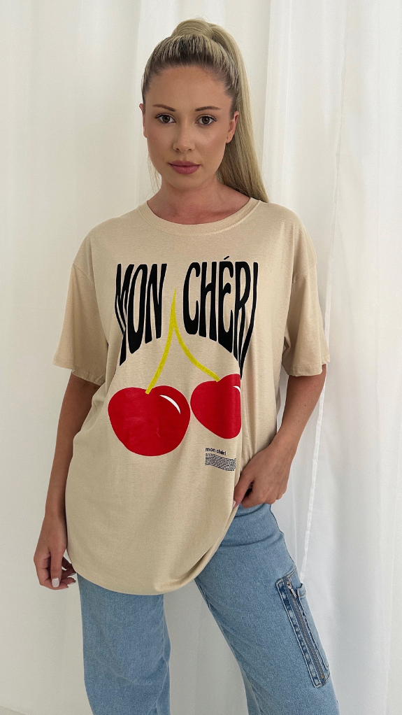 "MON CHERRY" Slogan T-Shirt
