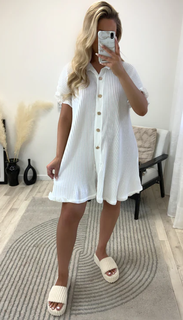 Pleated Button Frill shirt Dress