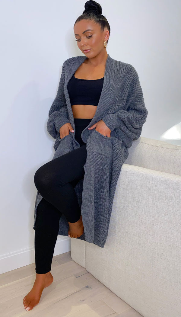 Balloon Sleeved Knitted Maxi Cardigan - omgfashion.com
