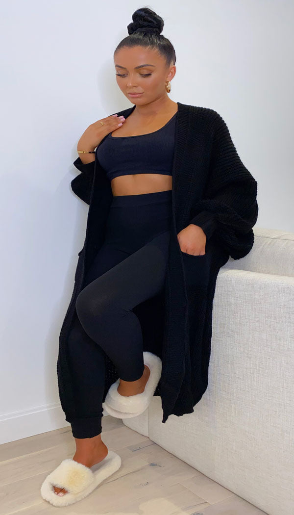 Balloon Sleeved Knitted Maxi Cardigan - omgfashion.com