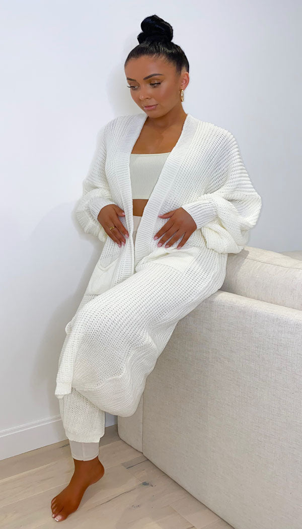 Balloon Sleeved Knitted Maxi Cardigan - omgfashion.com