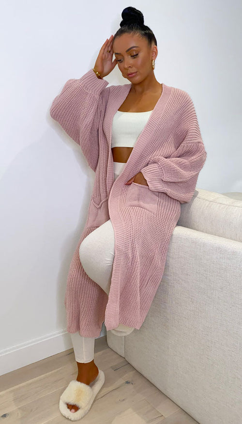 Balloon Sleeved Knitted Maxi Cardigan - omgfashion.com