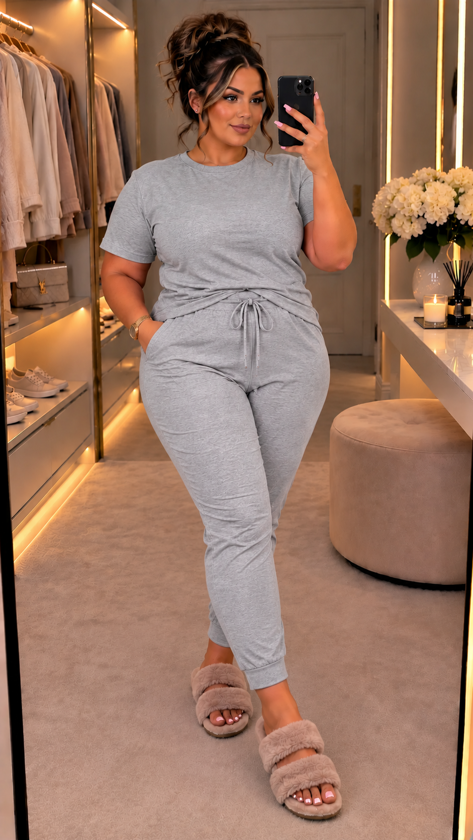 The Boxy Short Sleeved Round Neck Two Piece Loungewear Tracksuit (With Joggers)