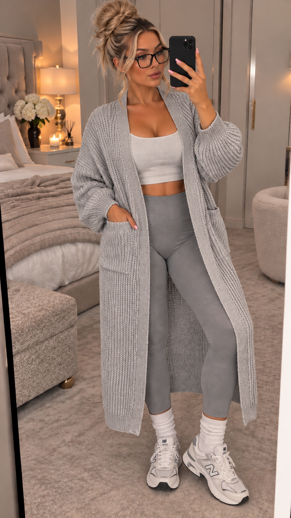 Balloon Sleeved Knitted Maxi Cardigan
